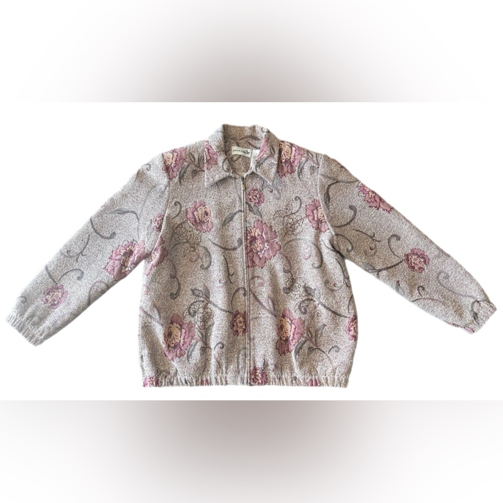 Alfred Dunner Women’s Embroidered Floral Beaded Collared Zipper Jacket Size 14